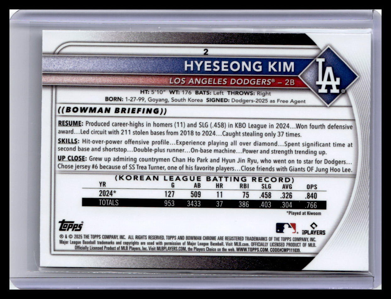 2025 Bowman Chrome #2 Hyeseong Kim Mojo Refractors