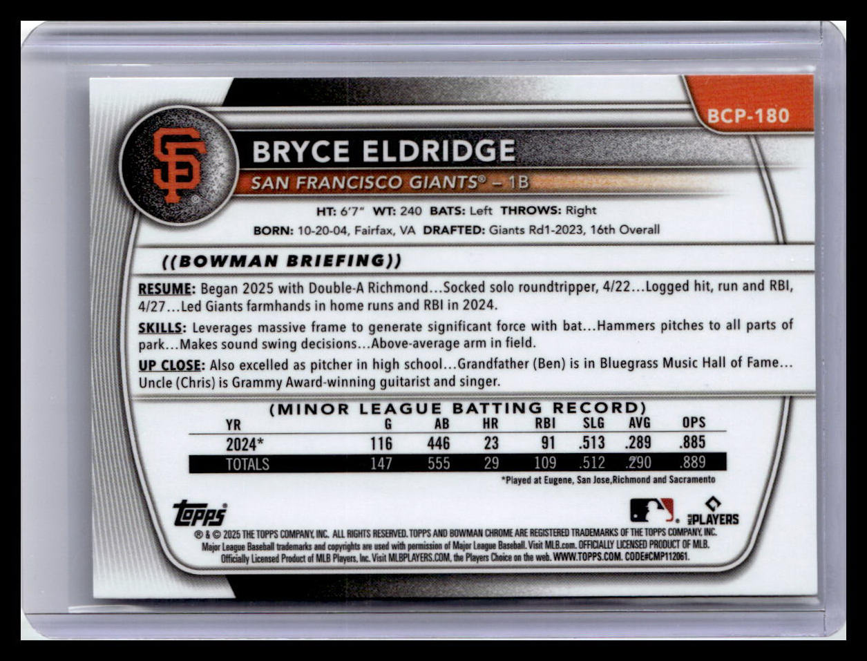 2025 Bowman Chrome #BCP-180 Bryce Eldridge Prospects