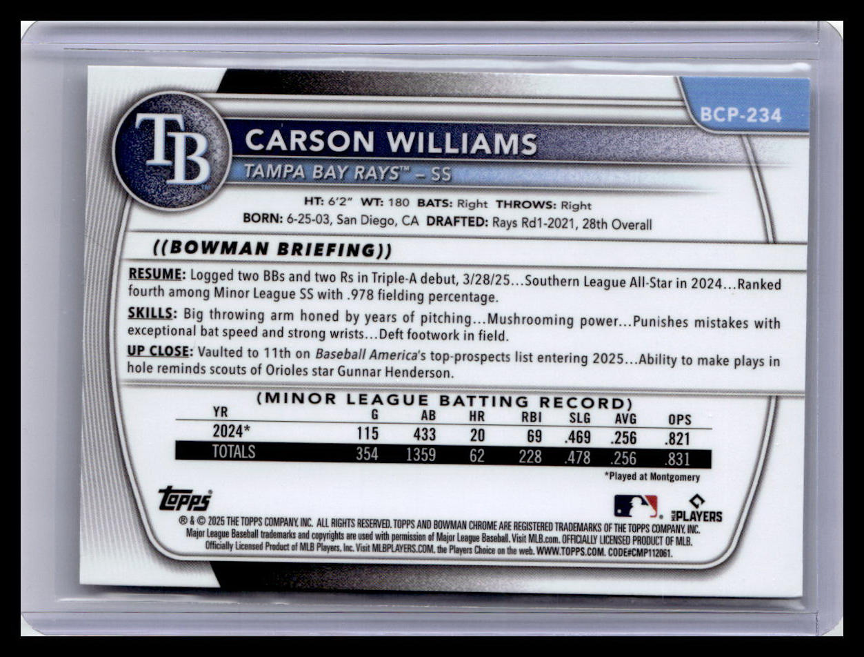 2025 Bowman Chrome #BCP-234 Carson Williams Prospects