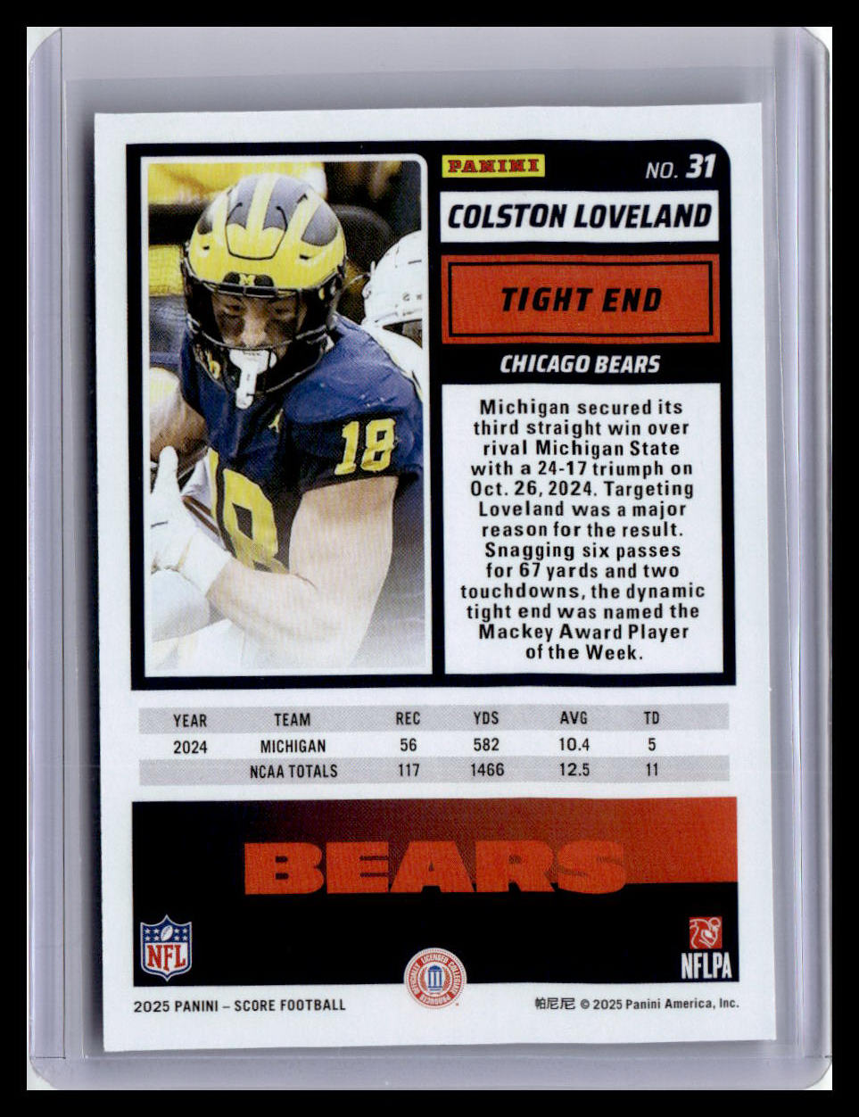 2025 Score #31 Colston Loveland (RC)