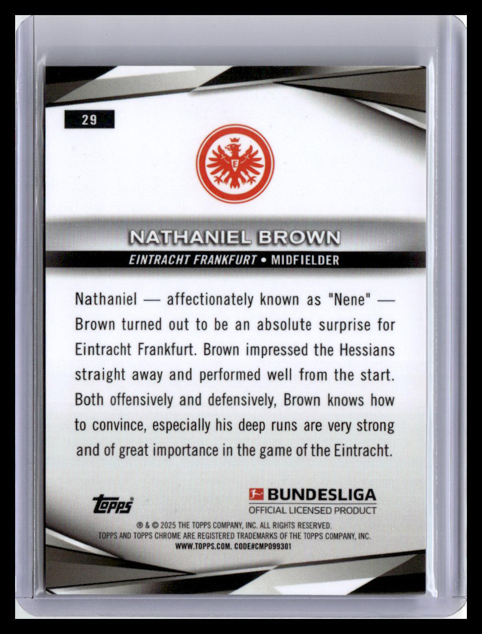 2024-25 Topps Chrome Bundesliga #29 Nathaniel Brown Pulsar Refractor