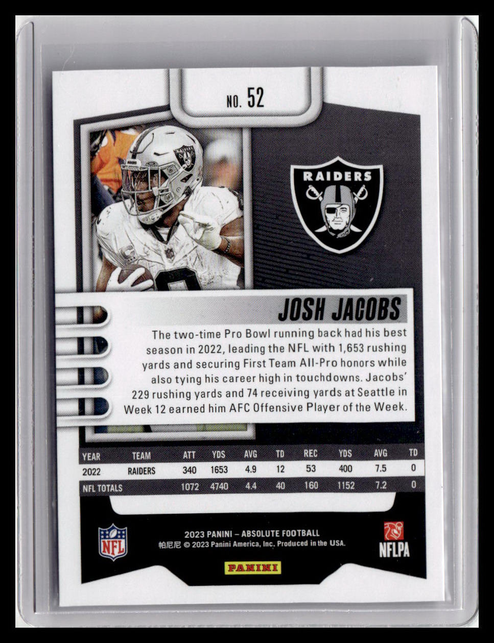 2023 Panini Absolute #52 Josh Jacobs