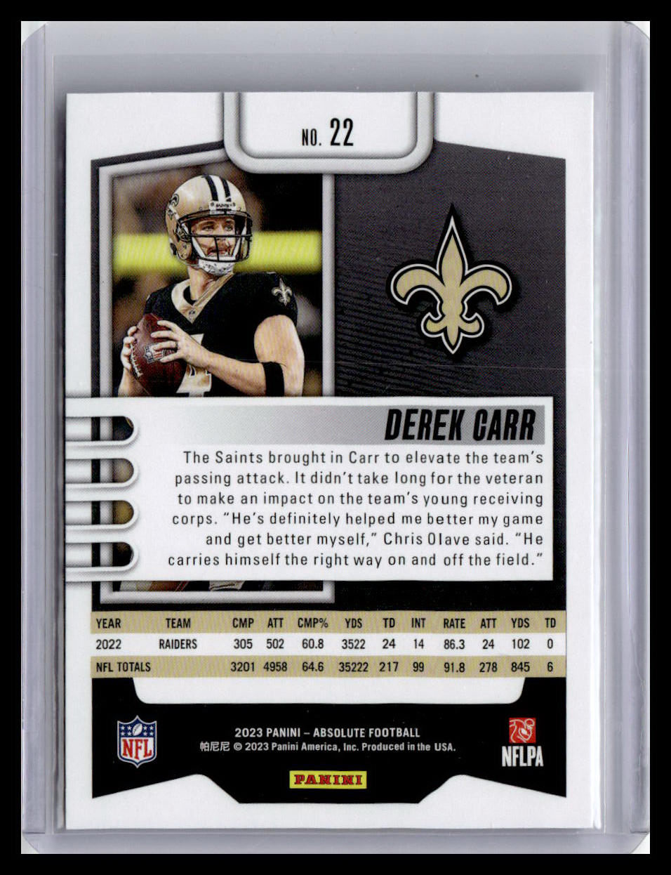 2023 Panini Absolute #22 Derek Carr
