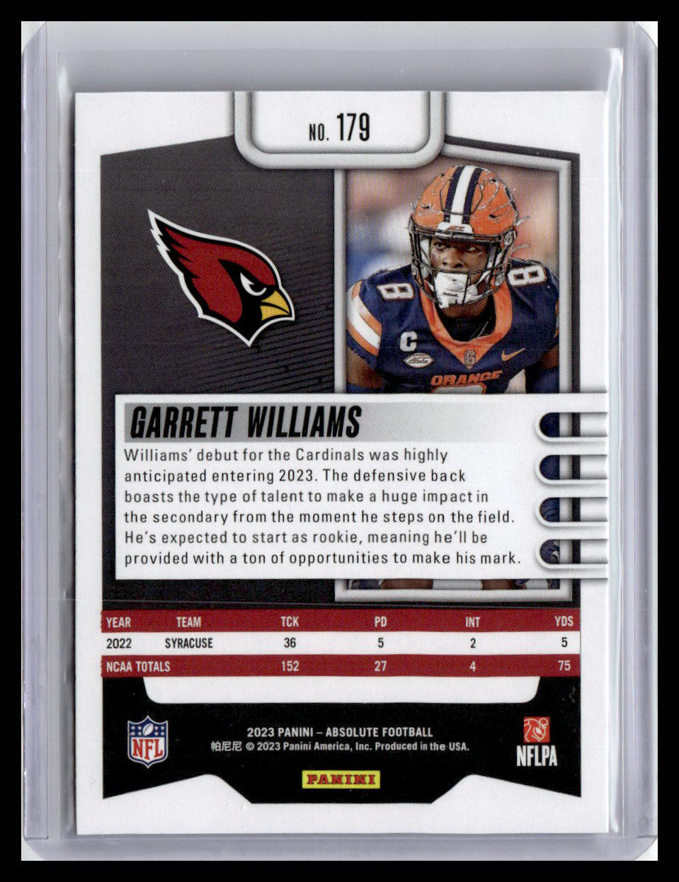 2023 Panini Absolute #179 Garrett Williams