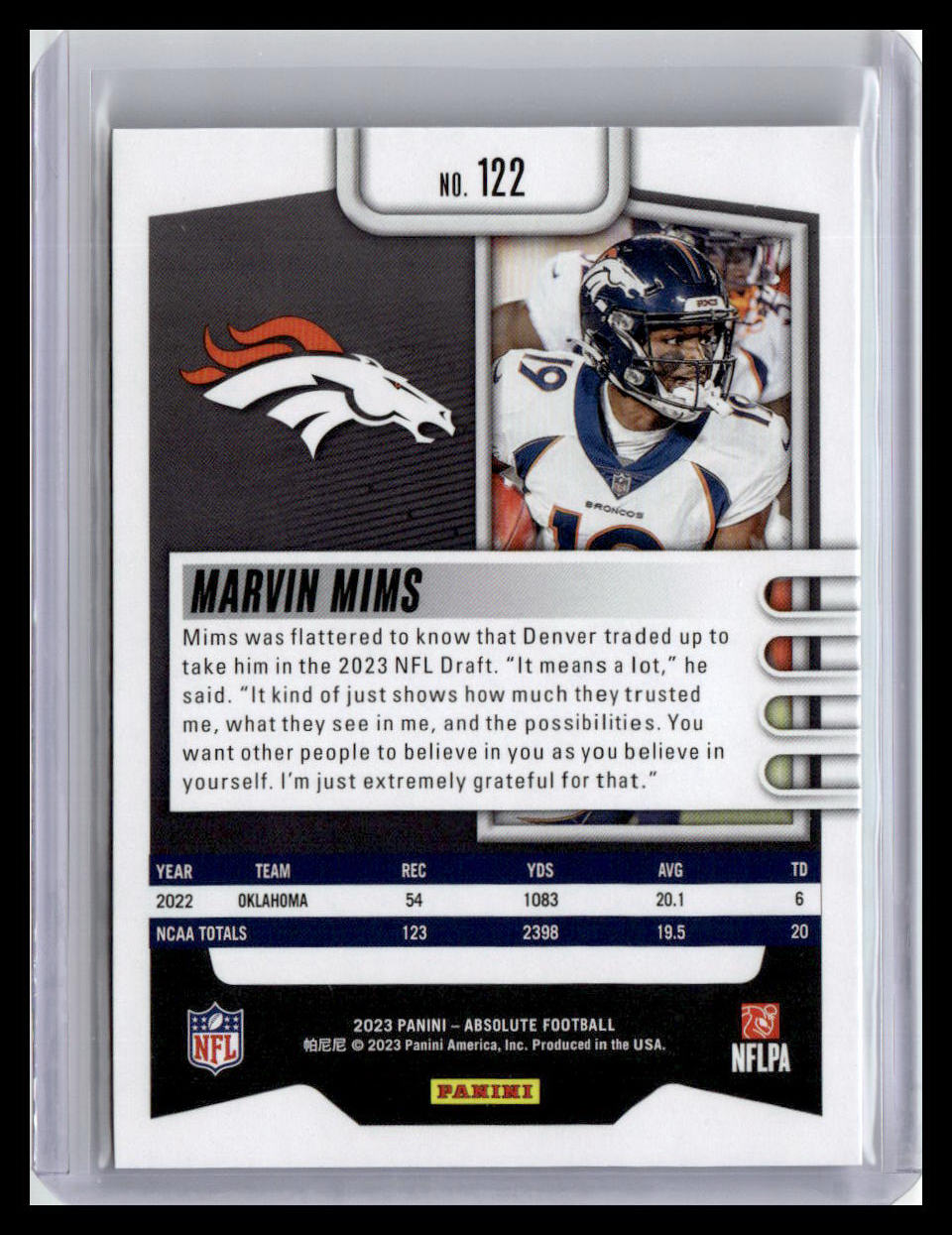 2023 Panini Absolute #122 Marvin Mims