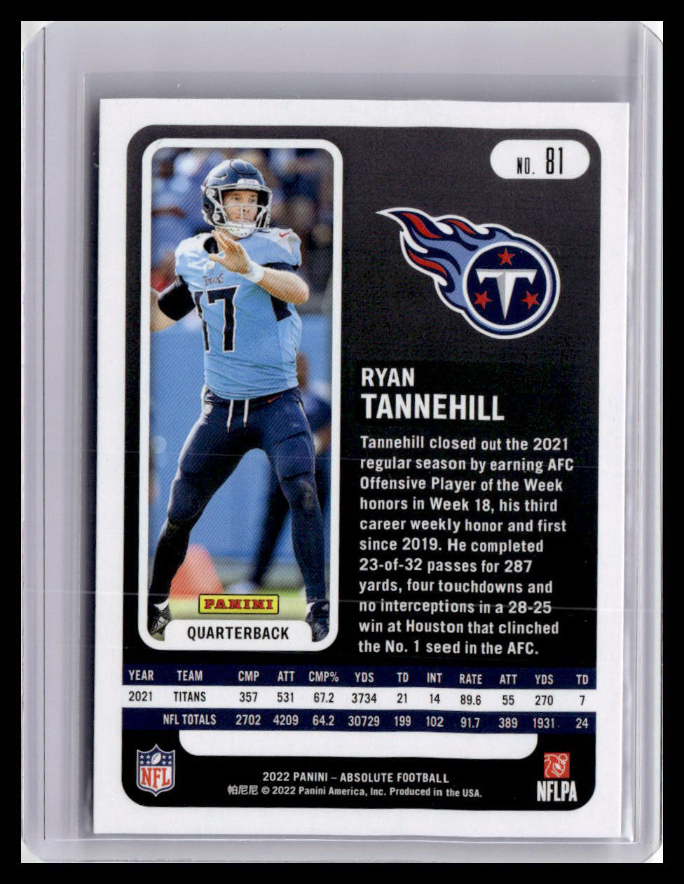 2022 Panini Absolute #81 Ryan Tannehill