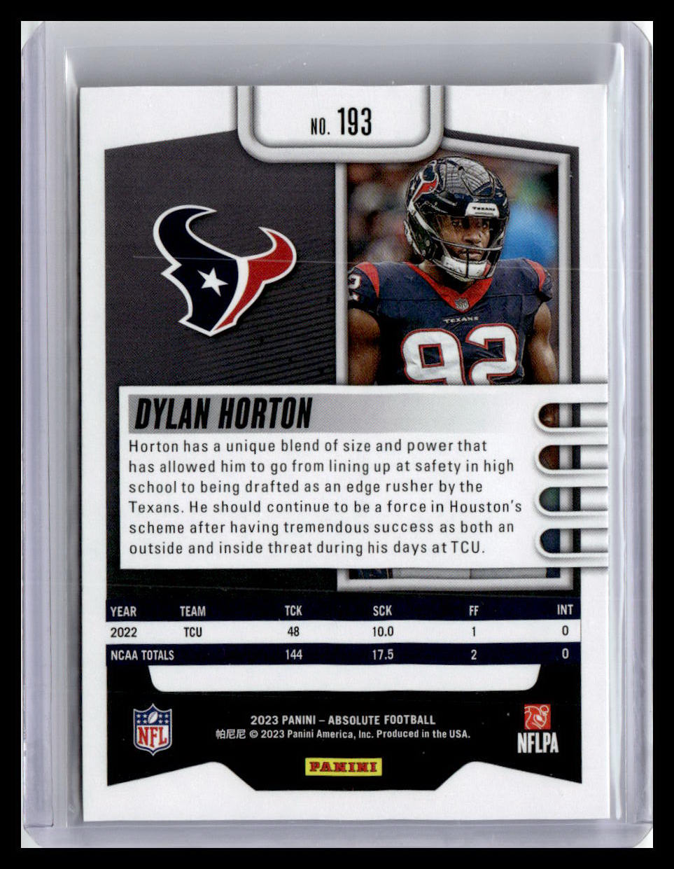 2023 Panini Absolute #193 Dylan Horton Chrome