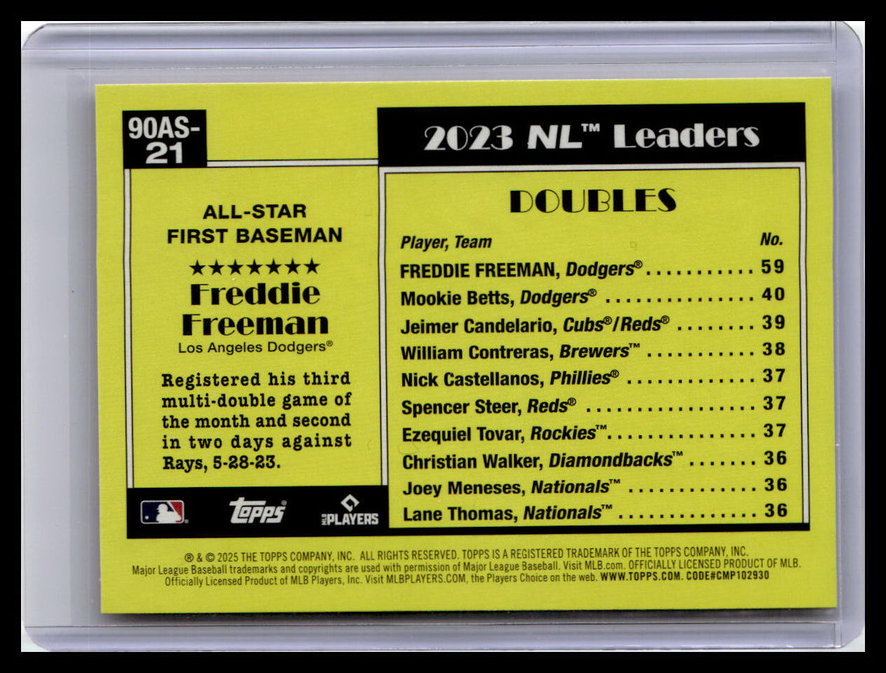 2025 Topps #90AS-21 Freddie Freeman 1990 Topps 35th Anniversary All-Stars