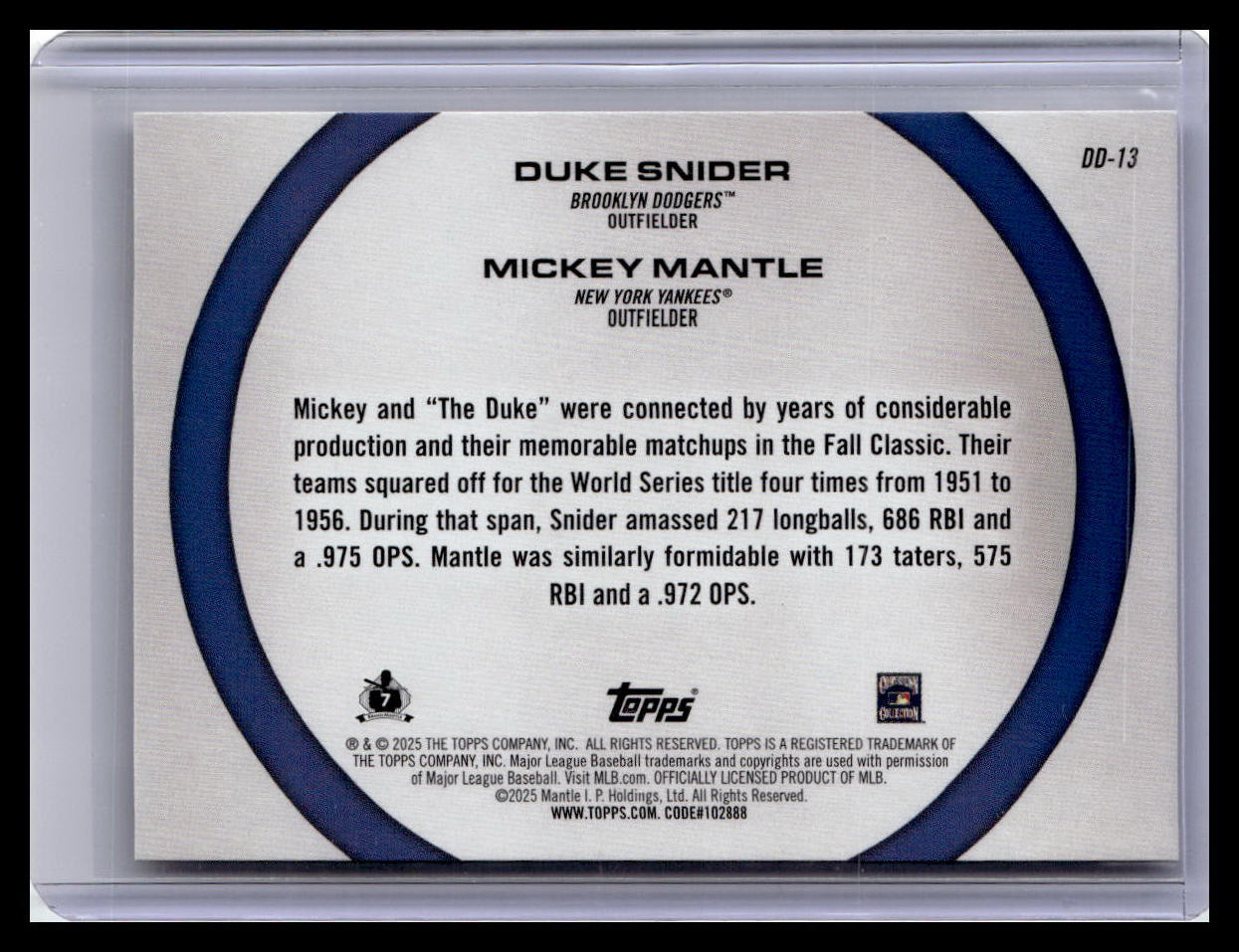 2025 Topps #DD-13 Mickey Mantle / Duke Snider Dynamic Duos