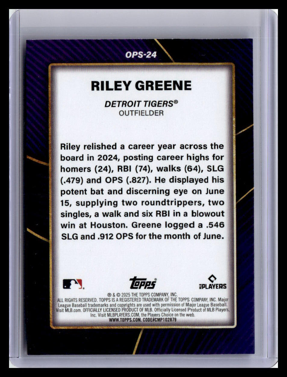 2025 Topps #OPS-24 Riley Greene OPS Leaders