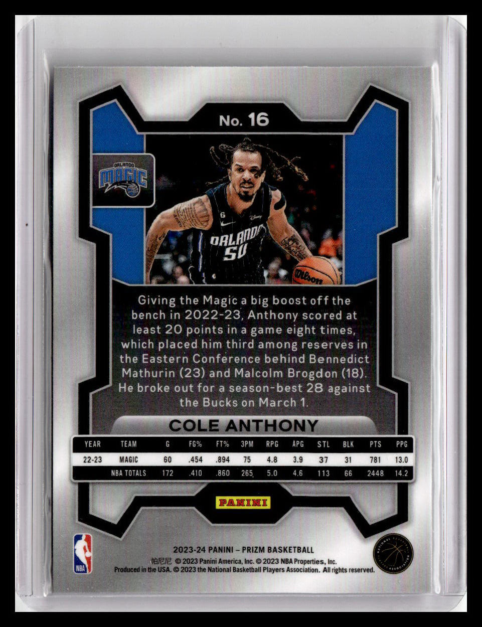 2023-24 Panini Prizm #16 Cole Anthony