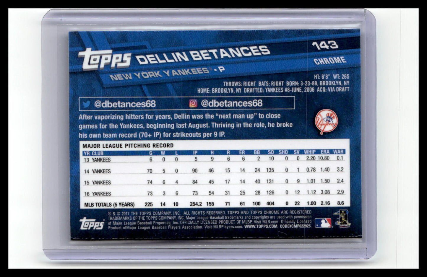 2017 Topps Chrome #143 Dellin Betances