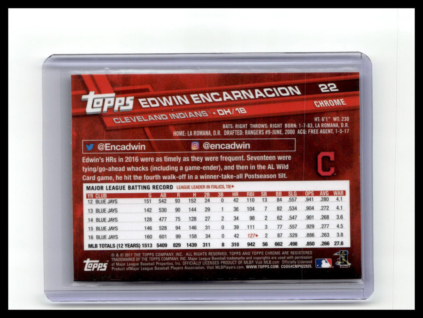 2017 Topps Chrome #22 Edwin Encarnacion