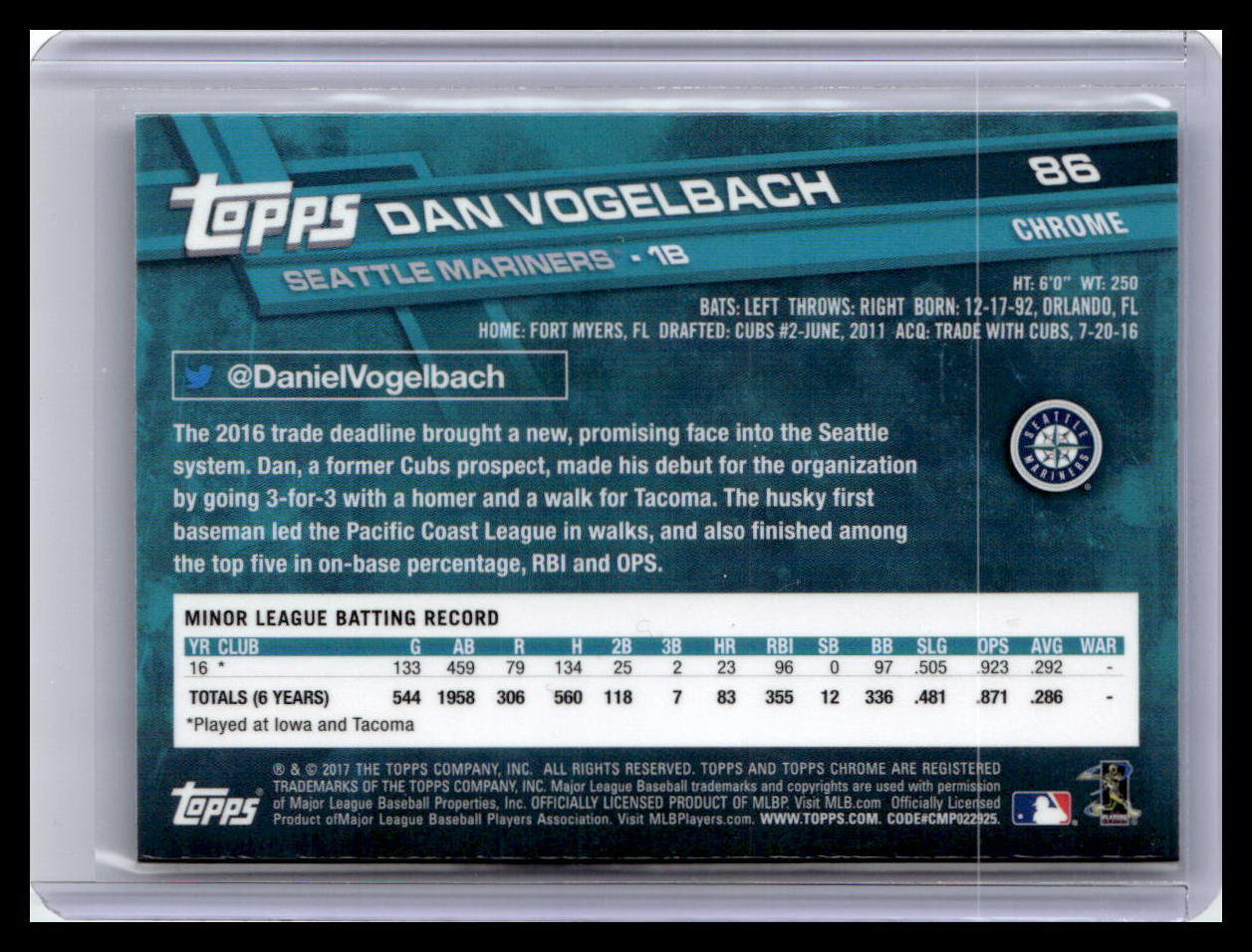 2017 Topps Chrome #86 Dan Vogelbach