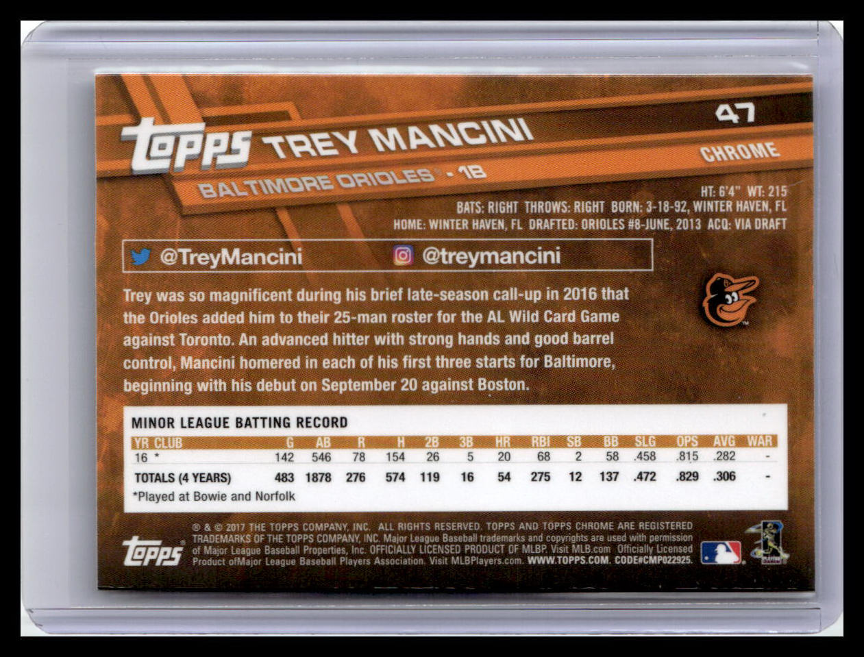 2017 Topps Chrome #47 Trey Mancini