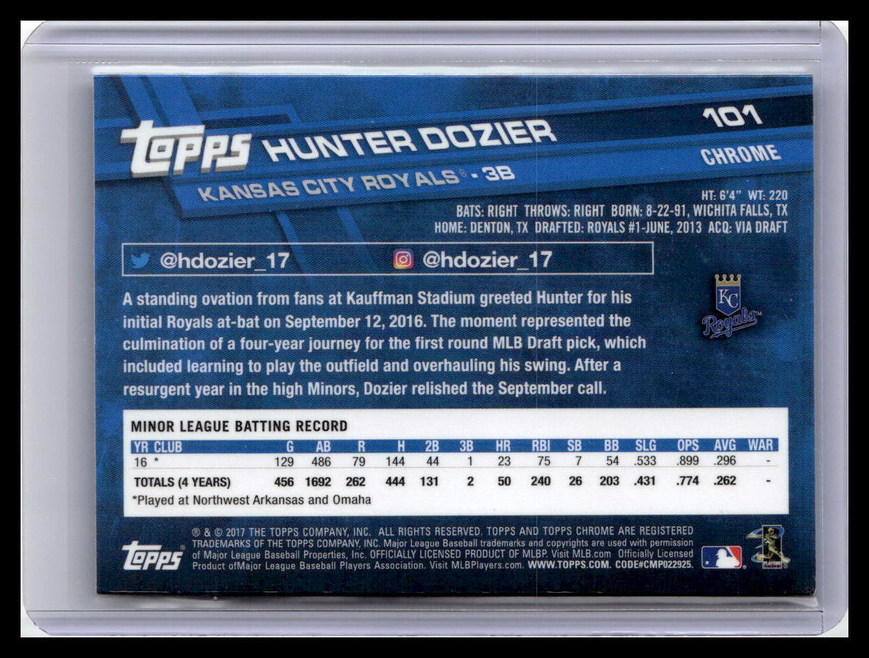 2017 Topps Chrome #101 Hunter Dozier