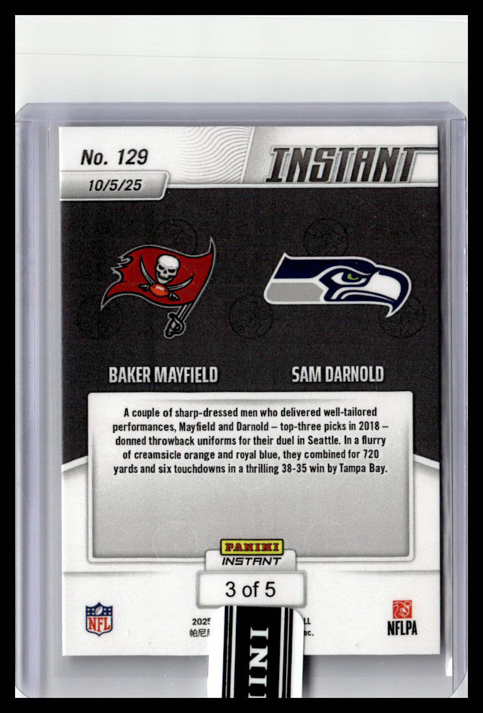 2025 Panini Instant NFL #129 Baker Mayfield / Sam Darnold SSP #/5