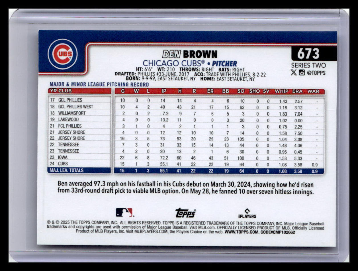 2025 Topps #673 Ben Brown Future Stars `