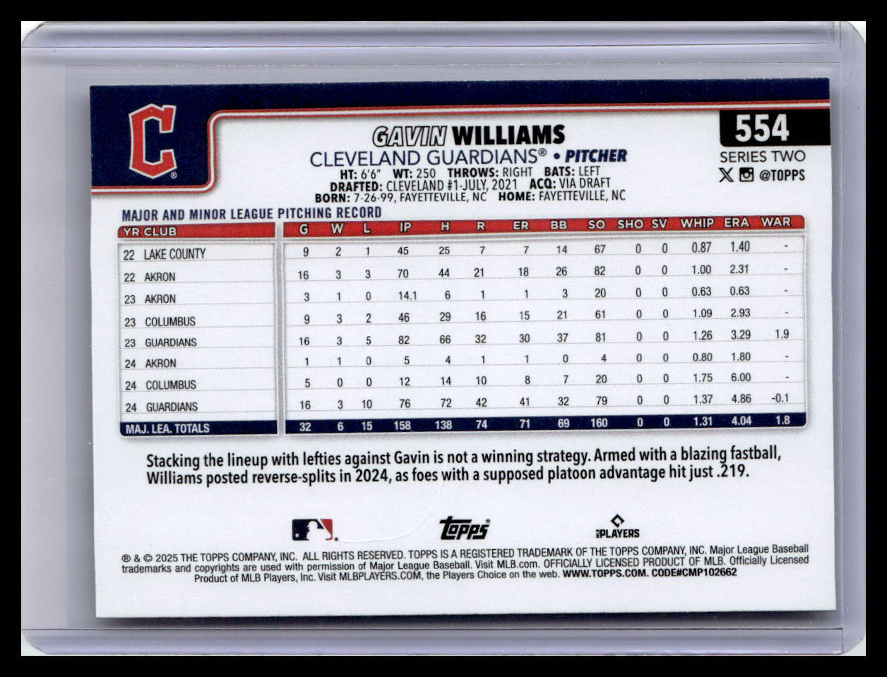 2025 Topps #554 Gavin Williams Future Stars