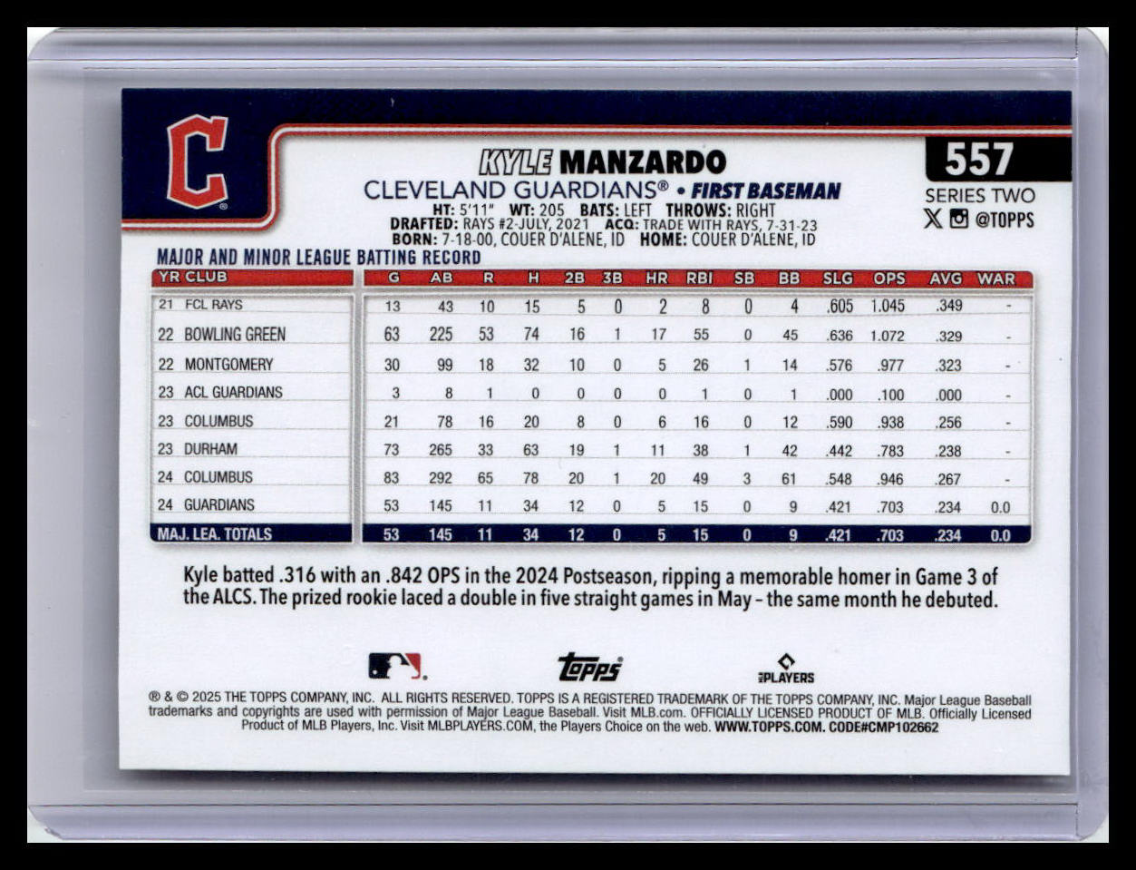 2025 Topps #557 Kyle Manzardo Future Stars