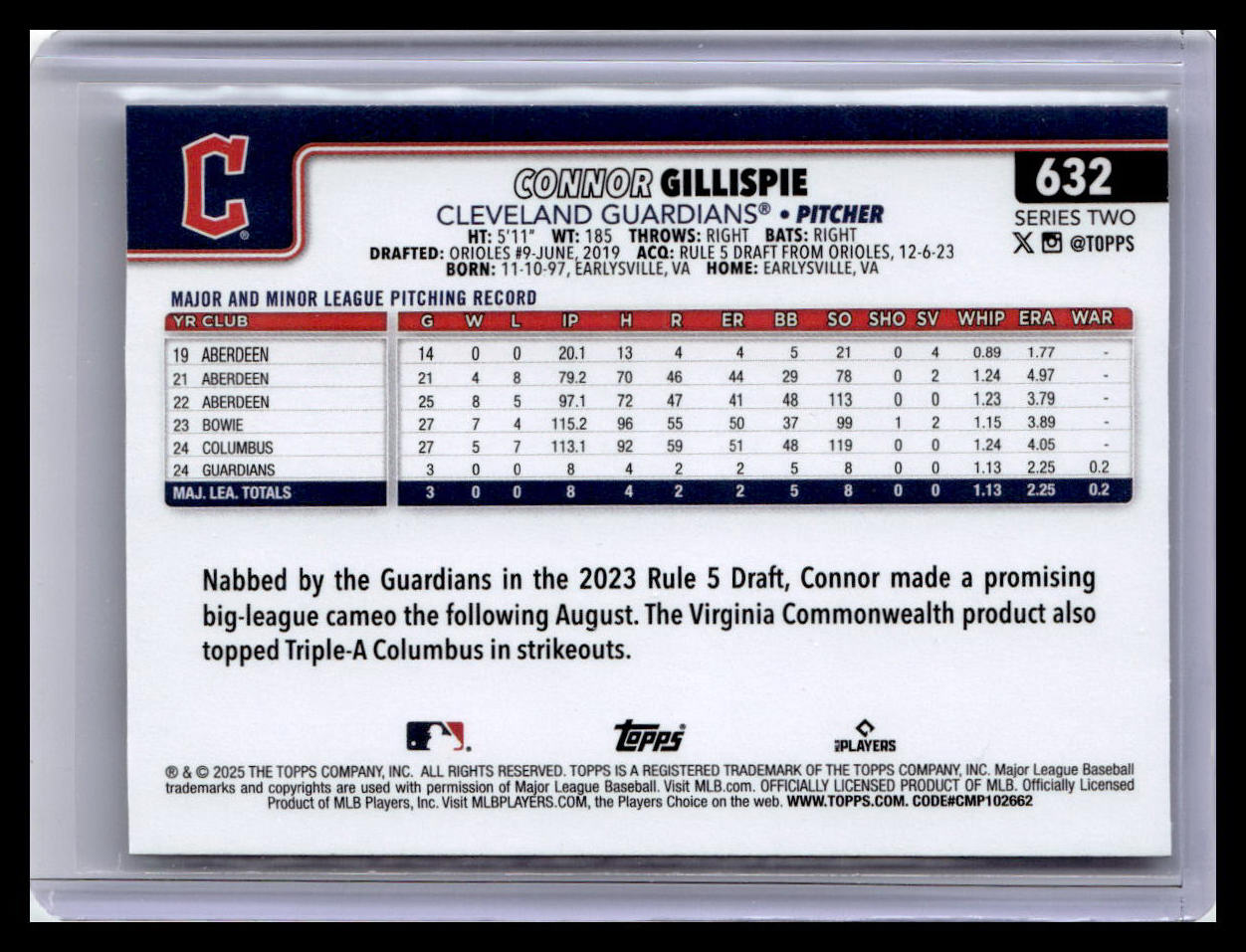 2025 Topps #632 Connor Gillispie
