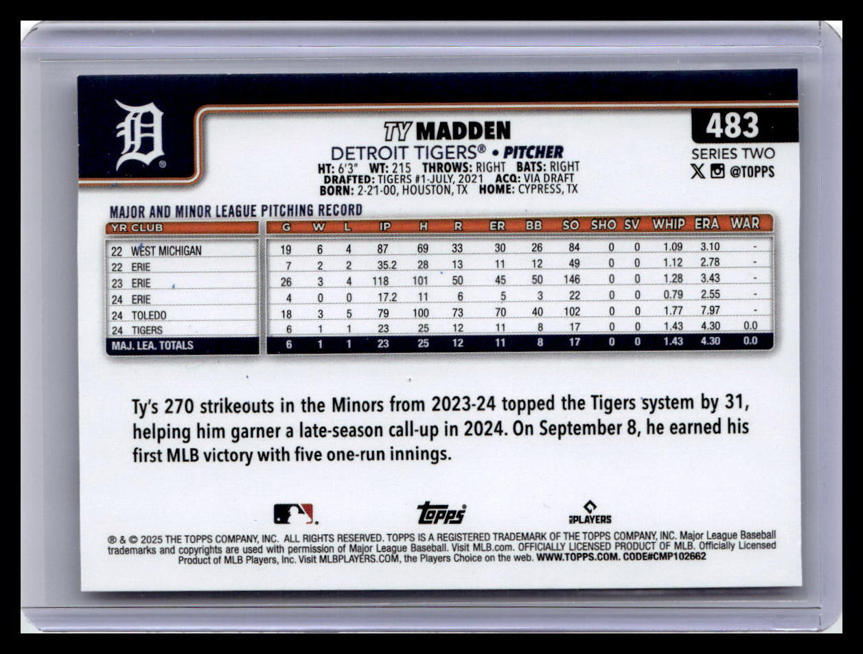 2025 Topps #483 Ty Madden