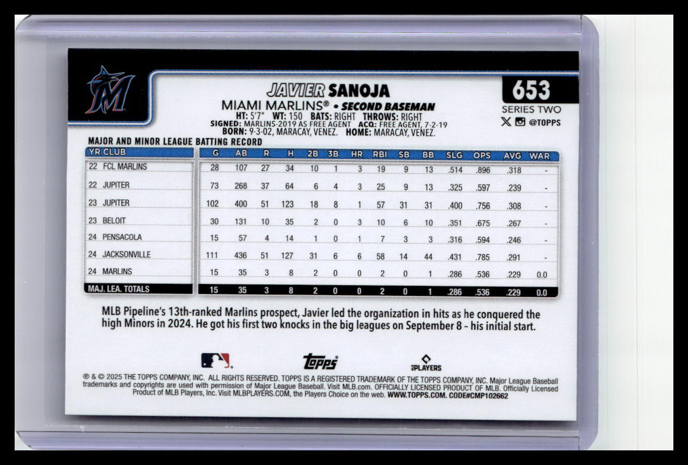 2025 Topps #653 Javier Sanoja