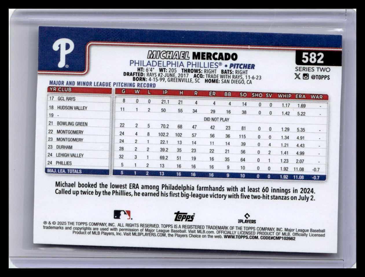 2025 Topps #582 Michael Mercado