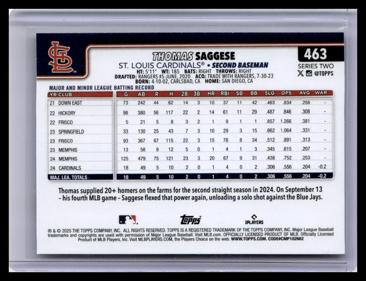 2025 Topps #463 Thomas Saggese