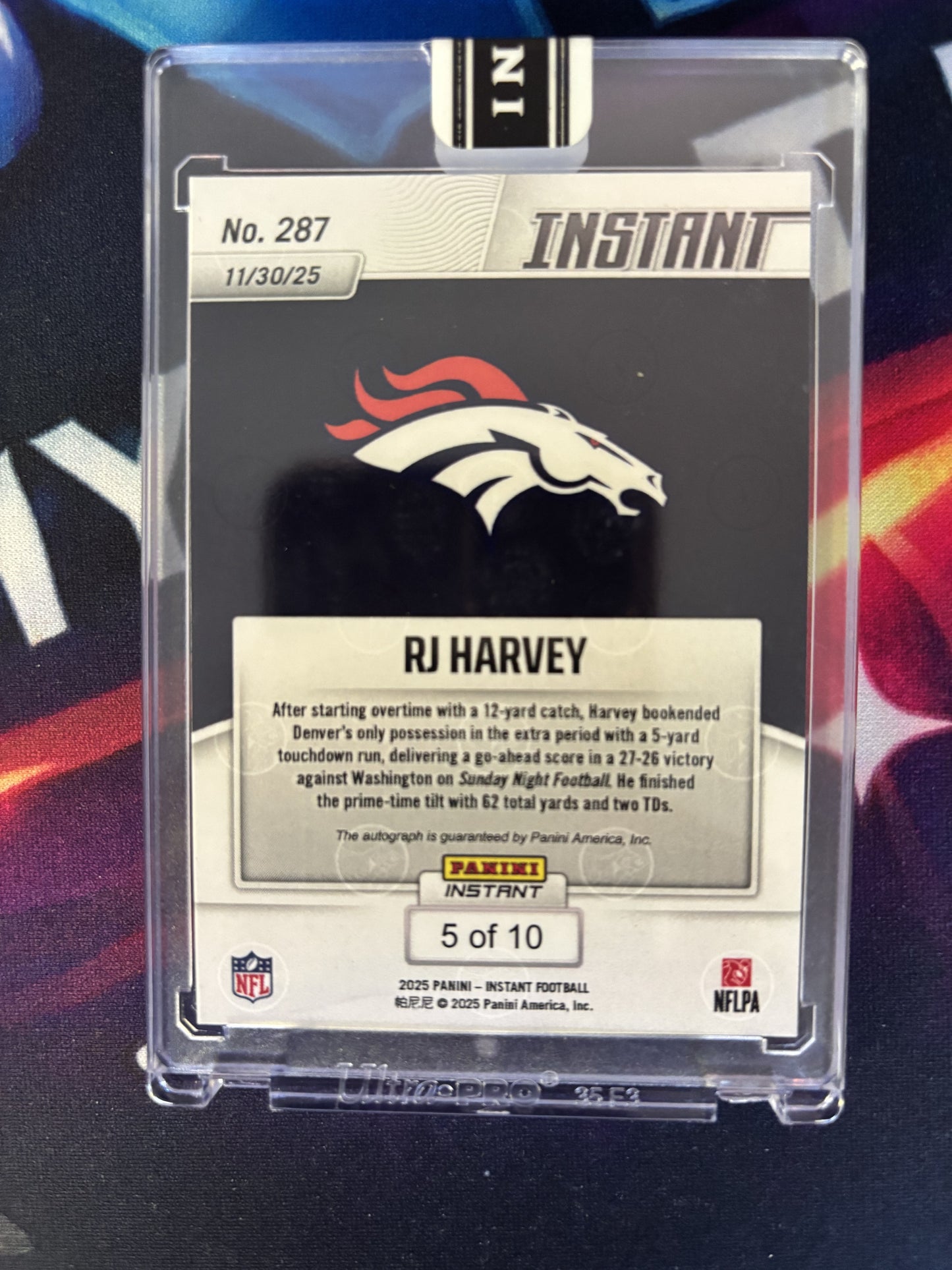 2025 Panini Instant NFL #287 RJ Harvey 5/10