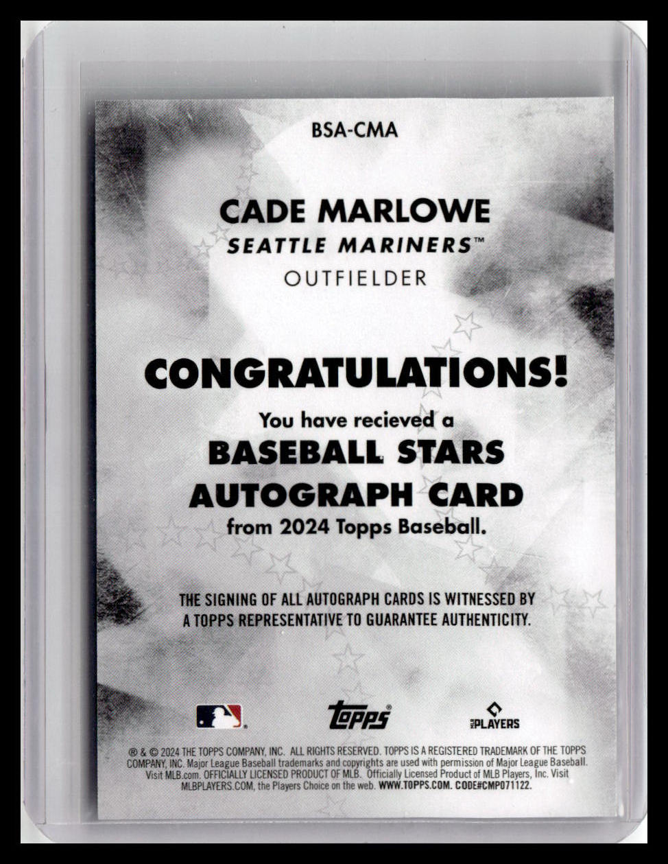2024 Topps #BSA-CMA Cade Marlowe Baseball Stars Autographs (Series Two)