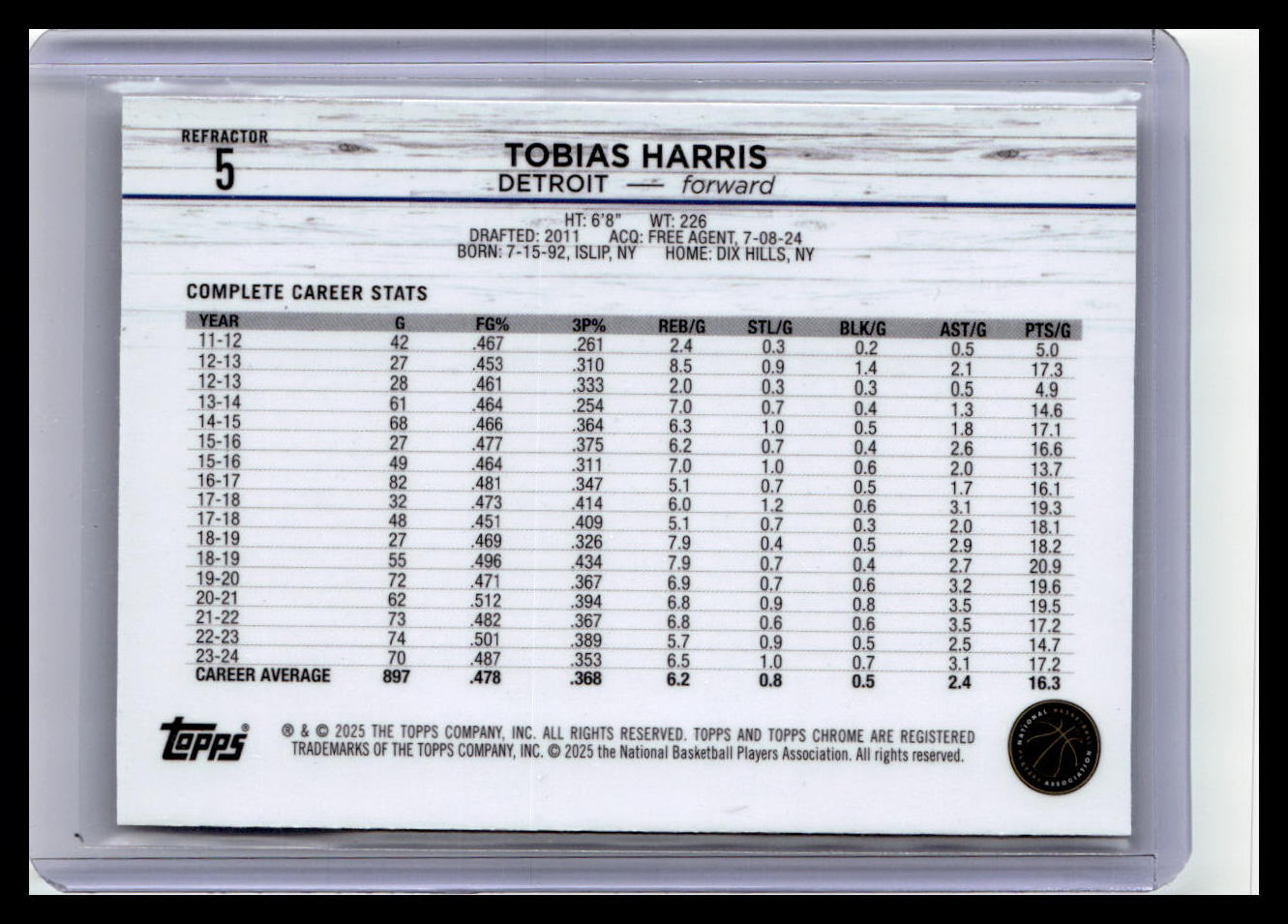 2024-25 Topps Chrome #5 Tobias Harris Refractor