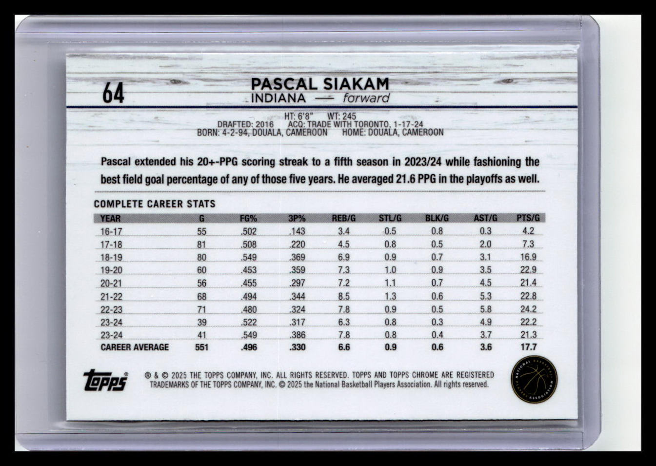 2024-25 Topps Chrome #64 Pascal Siakam