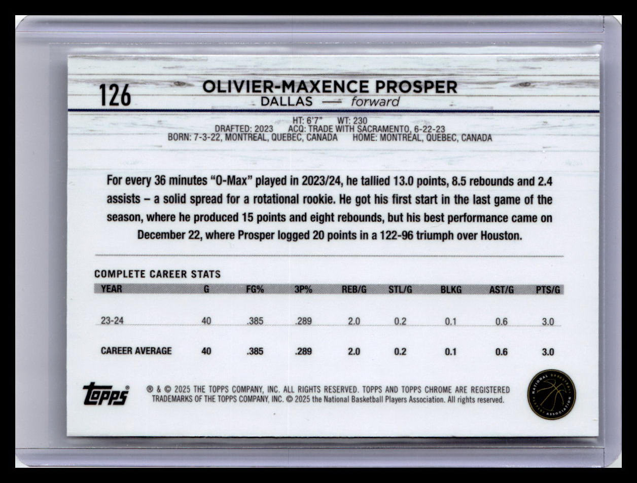 2024-25 Topps Chrome #126 Olivier-Maxence Prosper Refractor