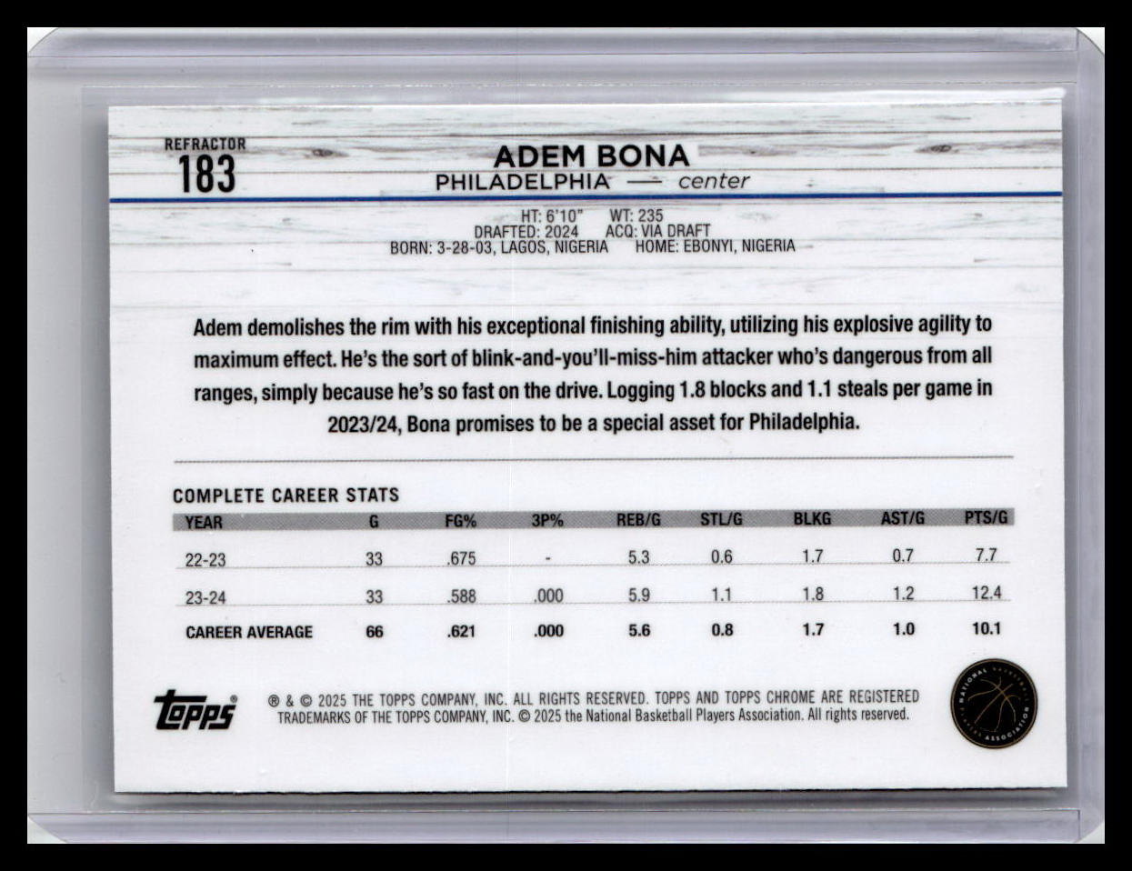 2024-25 Topps Chrome #183 Adem Bona Refractor