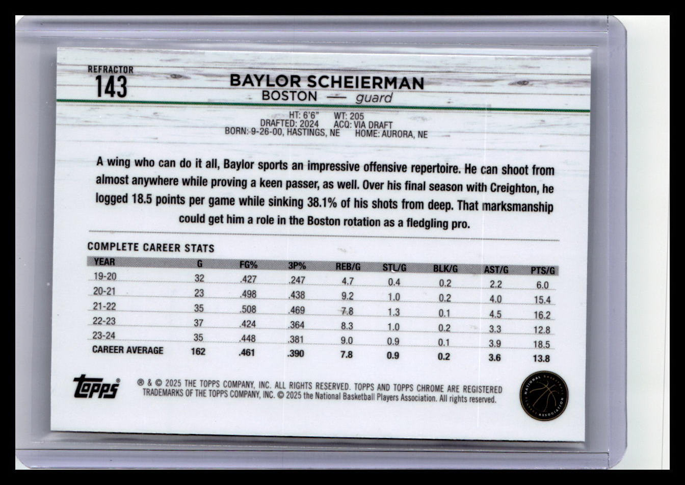 2024-25 Topps Chrome #143 Baylor Scheierman Refractor