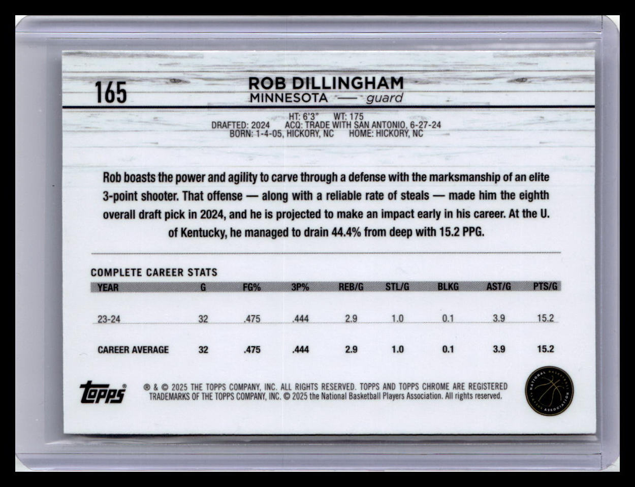 2024-25 Topps Chrome #165 Rob Dillingham Pink Refractor