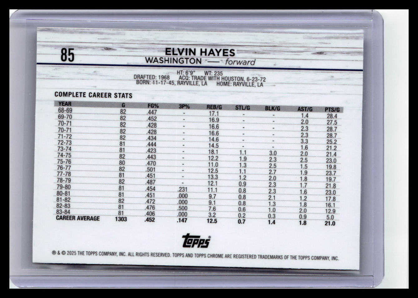2024-25 Topps Chrome - Aqua Refractor #85 Elvin Hayes #/199