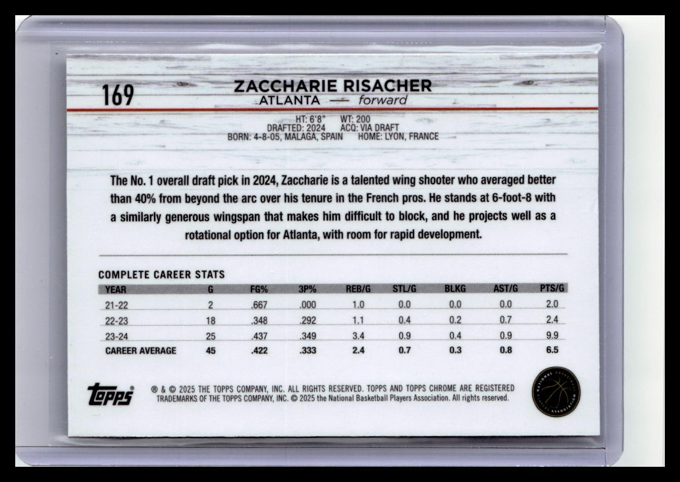 2024-25 Topps Chrome - Magenta Speckle Refractor #169 Zaccharie Risacher #/350