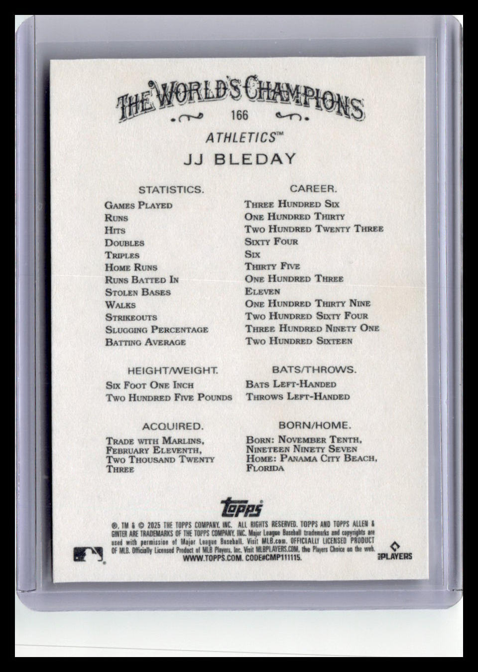 2025 Topps Allen & Ginter #166 JJ Bleday