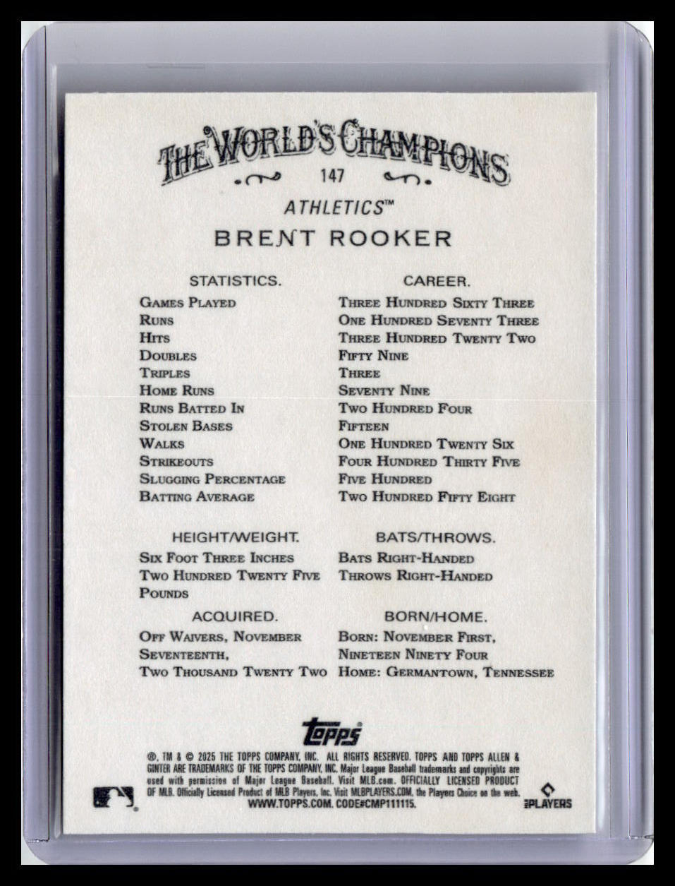 2025 Topps Allen & Ginter #147 Brent Rooker