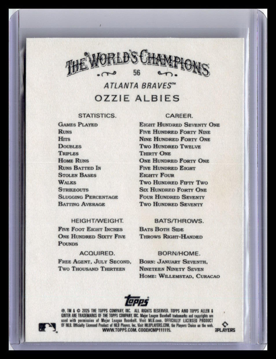 2025 Topps Allen & Ginter #56 Ozzie Albies