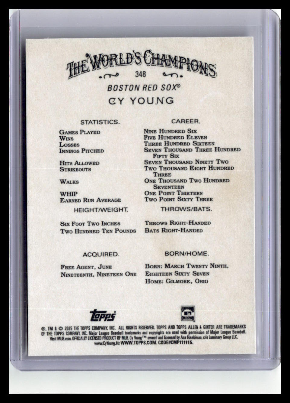 2025 Topps Allen & Ginter #348 Cy Young
