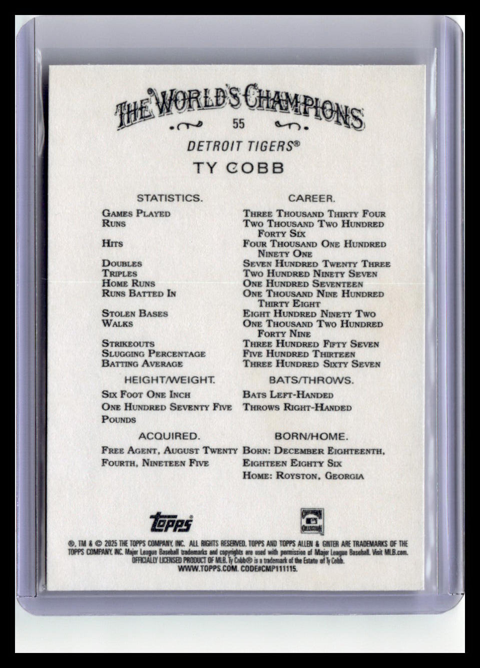 2025 Topps Allen & Ginter #55 Ty Cobb