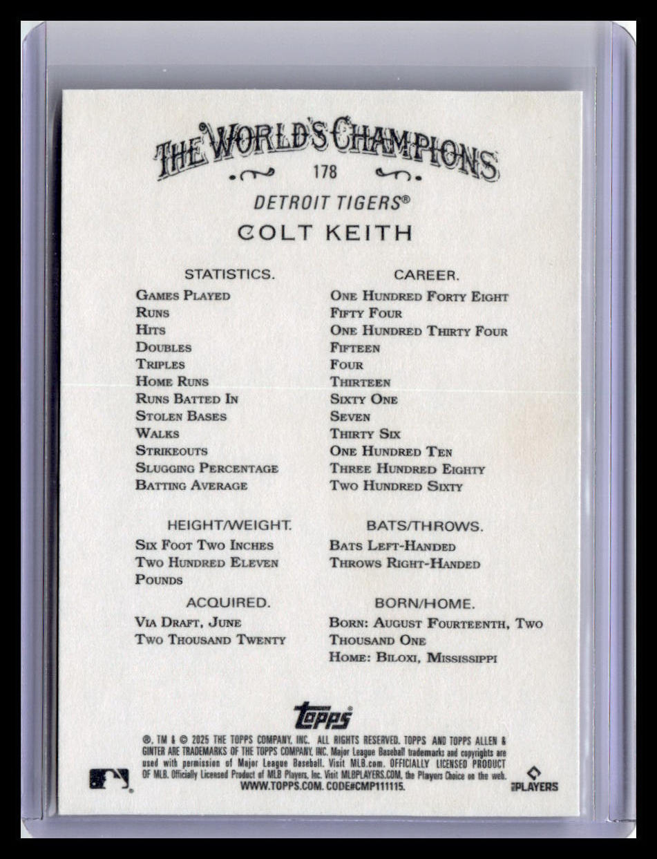 2025 Topps Allen & Ginter #178 Colt Keith