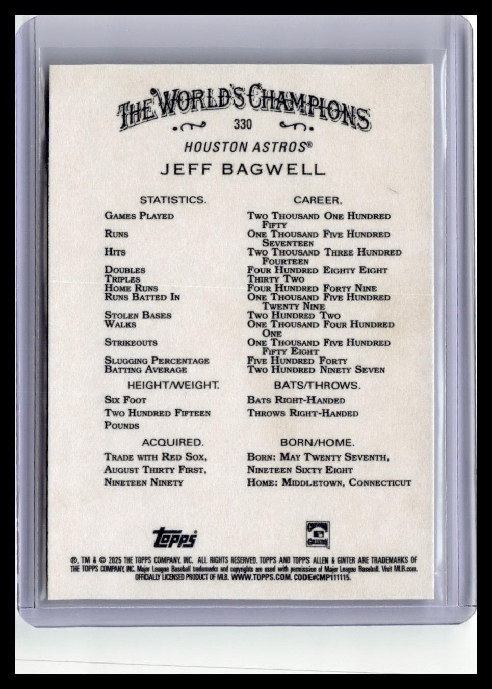 2025 Topps Allen & Ginter #330 Jeff Bagwell