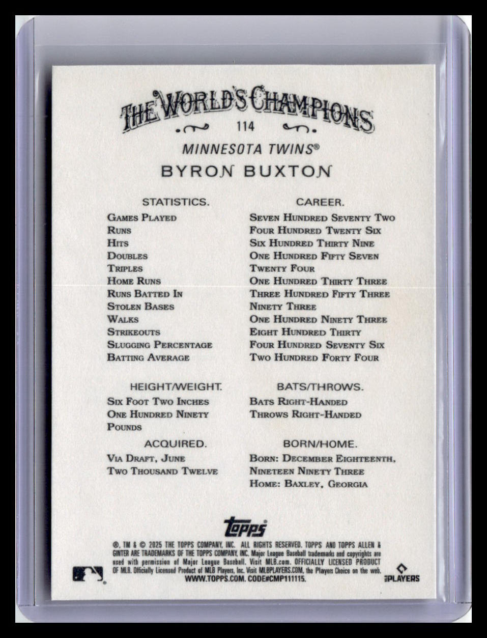 2025 Topps Allen & Ginter #114 Byron Buxton