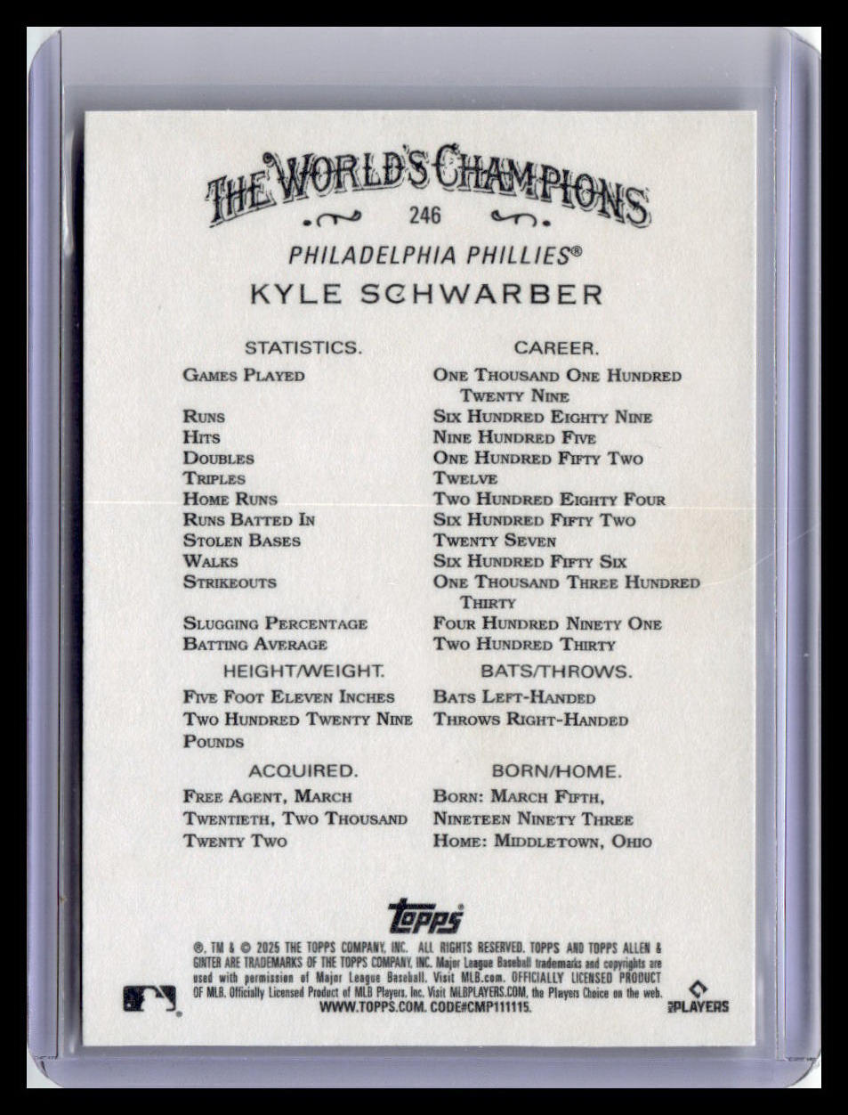 2025 Topps Allen & Ginter #246 Kyle Schwarber