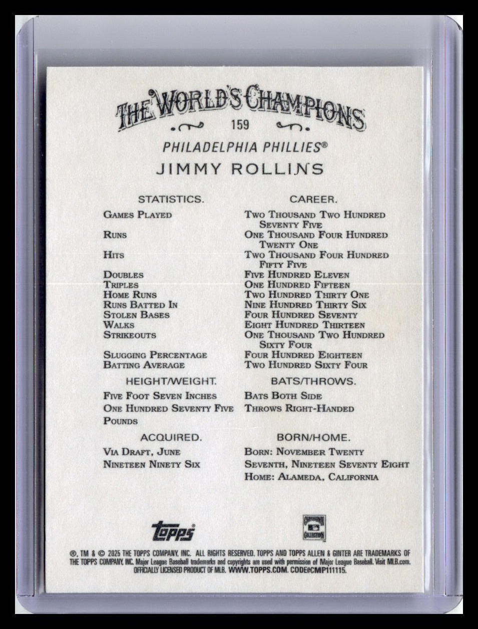2025 Topps Allen & Ginter #159 Jimmy Rollins