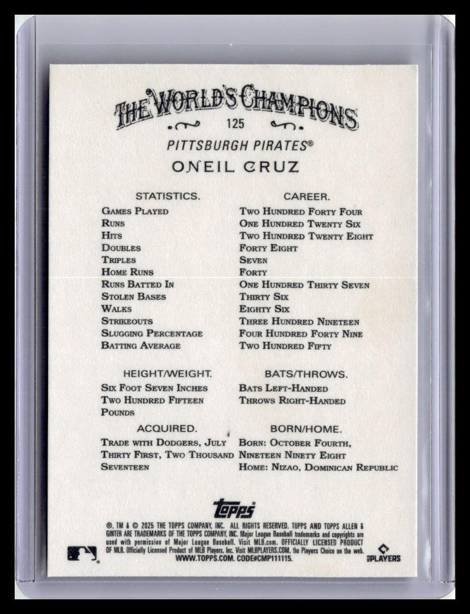 2025 Topps Allen & Ginter #125 Oneil Cruz
